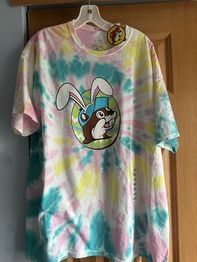Buc-ee's Kids Tie-Dye Bunny Graphic Tee - Pastel Pink, Yellow & Teal Never worn